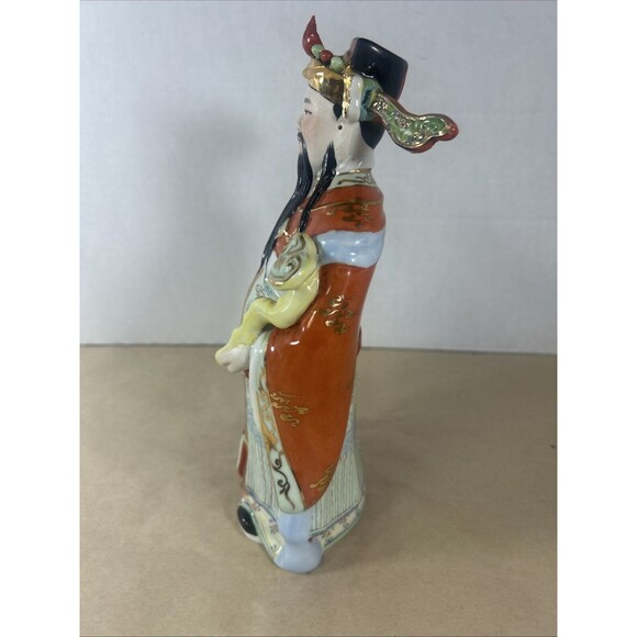 Chinese God Ceramic Statue General Kwan Reishi Mushroom 10” Vintage Asian Decor - Picture 7 of 16